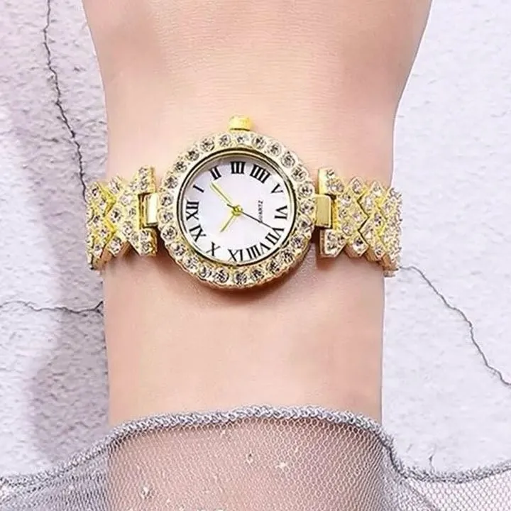 Conjunto De 6 Piezas Reloj De Pulsera De Acero De Cuarzo Para Mujer Diamantes De Imitación